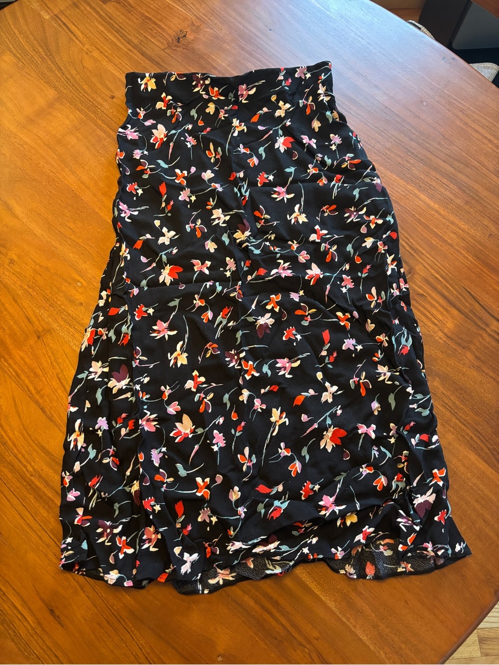 Madewell Black Midi Skirt with Red & Pink Floral Print